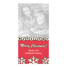 Retro julfotokort med snöflingor som är röd