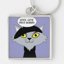 Retro katttecknaddrev nyktra Keychain Nyckel Ringar