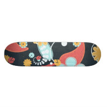RETRO LJUS SVARTBAKGRUND för BLOMMIGT floral58 - b Anpassad Skate Board