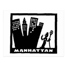 Retro Manhattan svartvit teckning Vykort