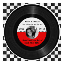 Retro modernt vinylrekord l Spara--Daterar Unika Inbjudningar