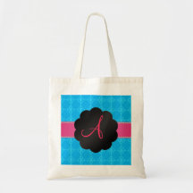 Retro Monogramblått cirklar Tote Bag