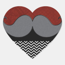 Retro Mustache Moustache Stache Heart Stickers