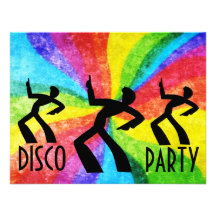 Retro regnbåge för dansparty unika inbjudningar