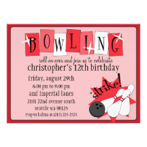 Retro röd totalt Retro bowlingfödelsedagsfest Anpassningsbara Inbjudningskort
