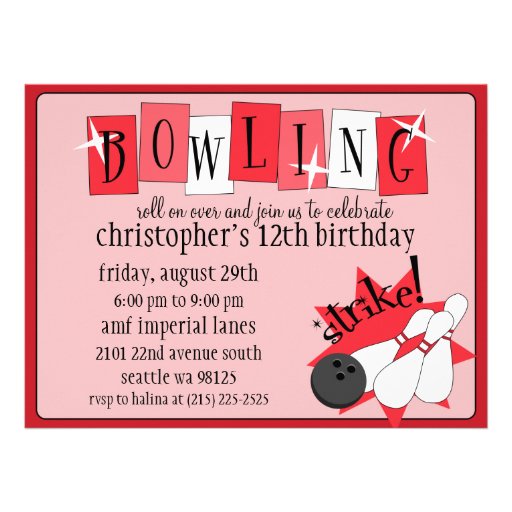 Retro röd totalt Retro bowlingfödelsedagsfest Anpassningsbara Inbjudningskort