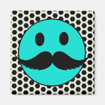 Retro rolig smiley face med mustaschen Stache Magnet För Kylskåp