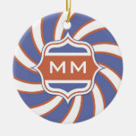 Retro spiralt rött vitt blått för patriotisk Monog Julgranskula