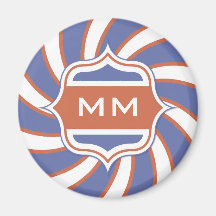 Retro spiralt rött vitt blått för patriotisk Monog Magneter