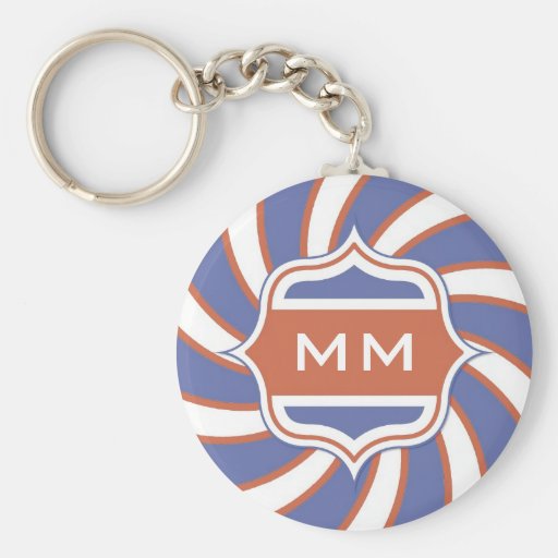 Retro spiralt rött vitt blått för patriotisk Monog Nyckelringar