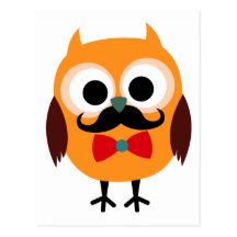 Retro uggla med Handlebarmustaschmoustachen Vykort