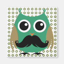 Retro uggla med mustaschmoustachen Stache Magnet För Kylskåp