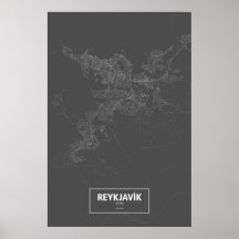 Reykjavik Island (vit på svart) Print