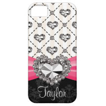 Rhinestone för hjärta för shock rosapilbågediamant iPhone 5 fodraler