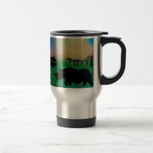 Rhinos i solnedgången kaffe kopp