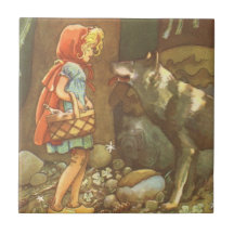 Ridninghuva och varg för vintage lite röd i skog kakel