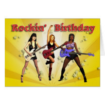 Rockin födelsedag med ett flickamusikband hälsningskort