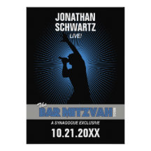 RockstjärnapubMitzvah inbjudan, svart/Silv/blått