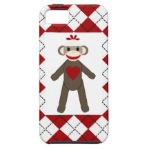 Röd Argyle apa med ett fodral för hjärtaiPhone 5 iPhone 5 Cover