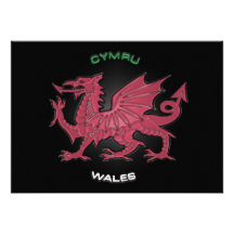 Röd drake av Wales (Cymru), svart, grå färg, paste Anpassade Inbjudan