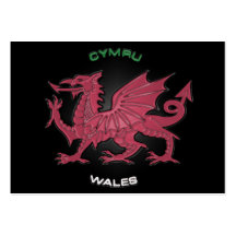 Röd drake av Wales (Cymru), svart, grå färg, paste Visitkort