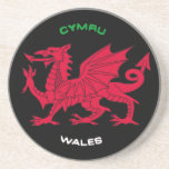 Röd drake av Wales (Cymru), svart, vit, grönt Glasunderlägg