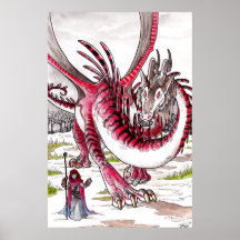 Röd drake, i att töa snö print
