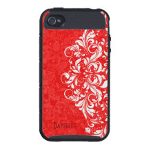 Röd & för vit för elegant vintage blom- för snöre  iPhone 4 cover