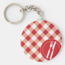 Röd Gingham & bestick Nyckel Ring