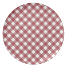 Röd Gingham pläterar Fest Tallrikar