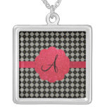 Röd glittermonogram för svart argyle skräddarsydda halsband