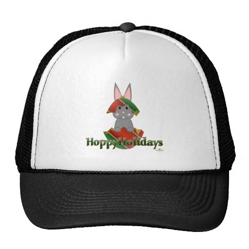 Röd grön julprydnad Hoppy Holi för grå kanin Trucker Kepsar