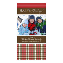 (Röd) helgdag Photocard_2 för vinterplädfamilj, Fotokort Mall