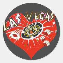 Röd hjärta för Las Vegas kasinotema Runda Klistermärken