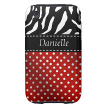 Röd iphone case för sebrapolka dotspersonlig tough iPhone 3 fodral