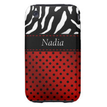 Röd iphone case för sebrapolka dotspersonlig iPhone 3 tough cases