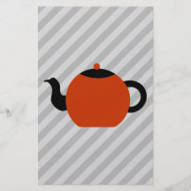 Röd och svart tekannadesign, på gråa stripes. flygblad