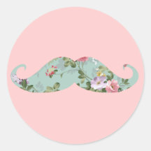 Röd rosa blom- mustasch för rolig flickaktigt vint rund klistermärke