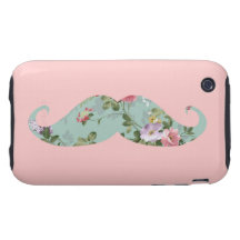 Röd rosa blom- mustasch för rolig flickaktigt vint iPhone 3 tough skal