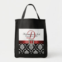 Röd svart toto för damastpersonligbröllop tote bags