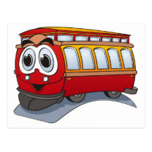 Röd Trolleytecknad Vykort