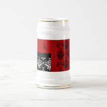 Röda damastrandar för namn och för monogram kaffe muggar