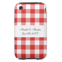 Röda favörer för ginghammönsterbröllop tough iPhone 3 case