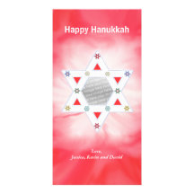 Röda Hanukkah stjärna och snöflingor Anpassingsbara Fotokort