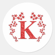 Röda löv för Monogrambrev K Klistermärke