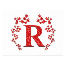 Röda löv för Monogrambrev R Vykort