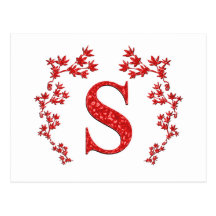Röda löv för Monogrambrev S Vykort