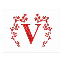 Röda löv för Monogrambrev V Vykort