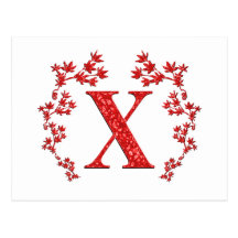 Röda löv för Monogrambrev X Vykort