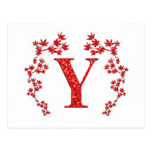 Röda löv för Monogrambrev Y Vykort